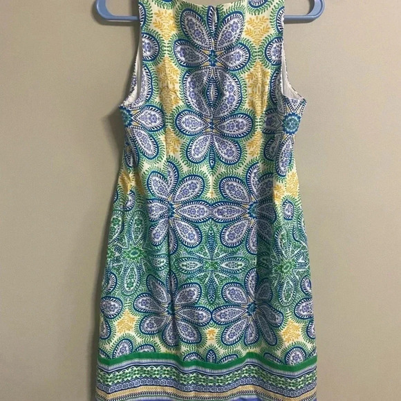 London Times Yellow Blue Green Floral Sleeveless Sheath Dress Size 8 - Picture 2 of 5